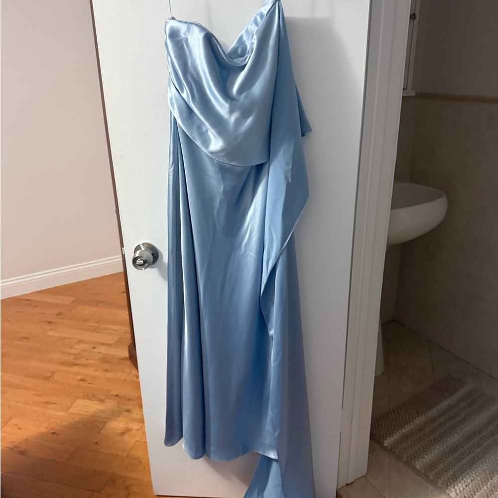 Aenso brand new Satin Maxi Dress in Light Blue convertible neck scarf